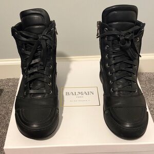 Balmain Men's Black Leather High-Top Sneakers